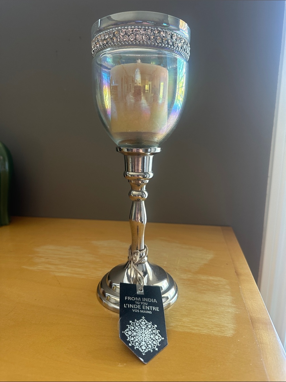 Iridescent Silver Decorative Candle Holder by